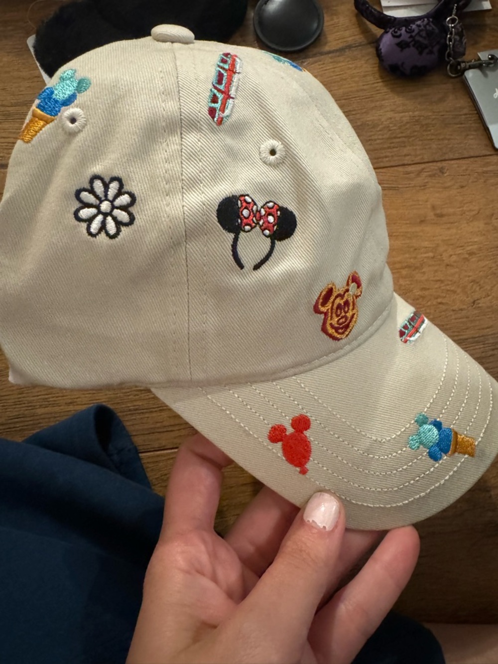 Disney Cream Baseball Hat with Multicolor Embroidered Mickey Icons - Picture 2 of 4